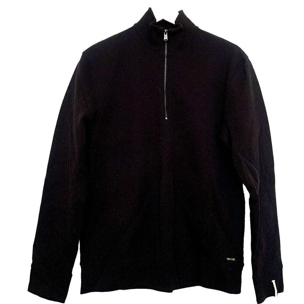 BOSS Hugo Boss Mens Black Regular Fit Quarter Zip Pullover Sz M